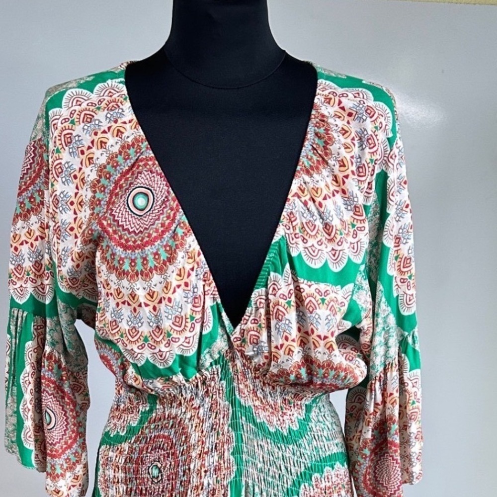 Made in Italy Boho Mandala Maxi Dress Resort Festival Ibiza Peasant‎ Large Beach - Picture 5 of 10